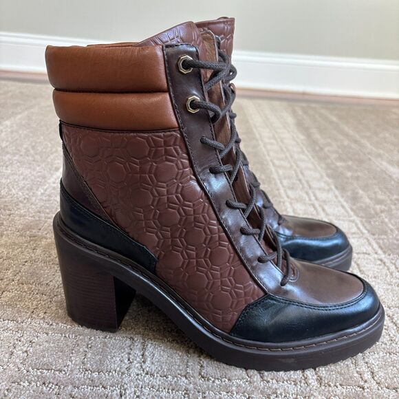Louise et Cie Vampa Lace-up Combat Boot Women 11 Brown Chucky Stacked Heel Ankle - Picture 2 of 10